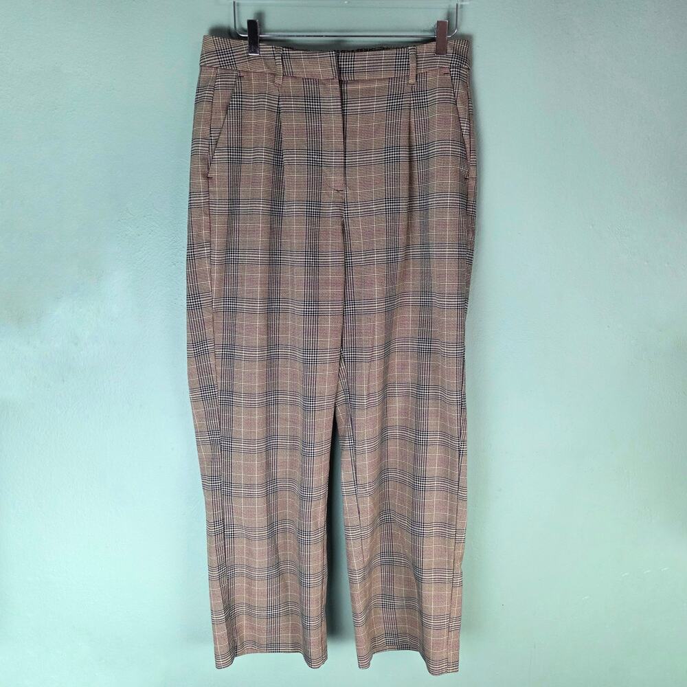 Old Navy Womens L Extra High Waisted Taylor Trouser Wide Leg Pants Brown Plaid